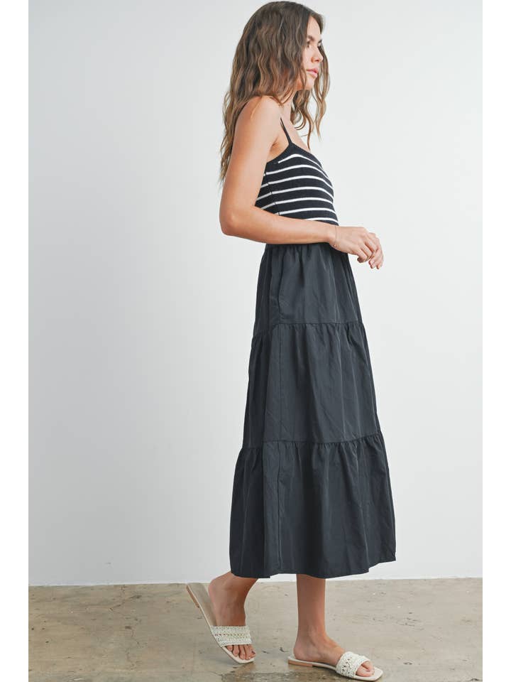 BUTTERMELON - Wholesale Dress - Women's - Striped Knit Top Tiered Maxi Dress - BMD7740