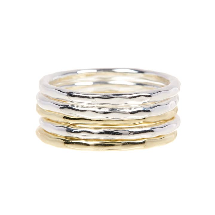 Zoey Simmons - Wholesale Band/Stacked Ring - Tri Tone 5 Pc Stack Ring Set - SF
