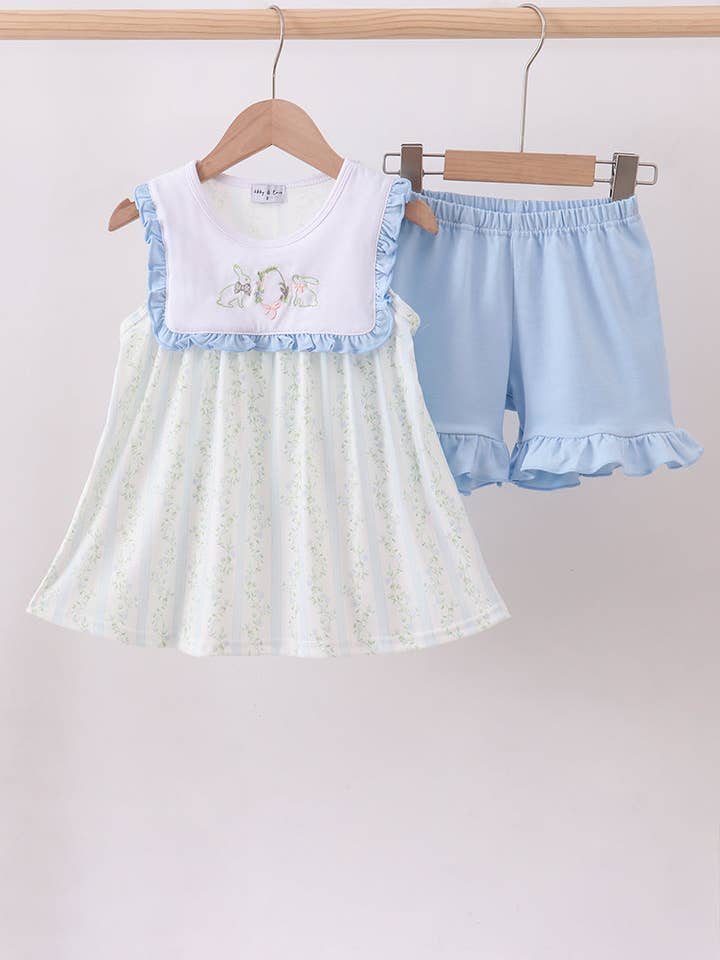 Blommigt kaninbroderi volangshorts set för wholesale av Aspen Rain Boutique