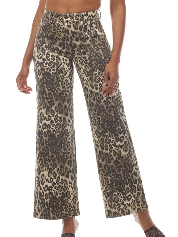 Pantalon large taille haute à imprimé léopard pour la vente par U Jeans