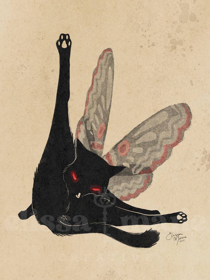 Meowthman : Impression d'Art de Rituel de Purification | mothman | chats pour la vente par Elissa Marie Creative