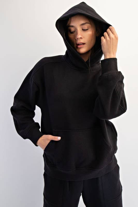 Sunday Morning - Wholesale Jacket - Women's - J383137-Oversized Fleeced Terry Hoodie1