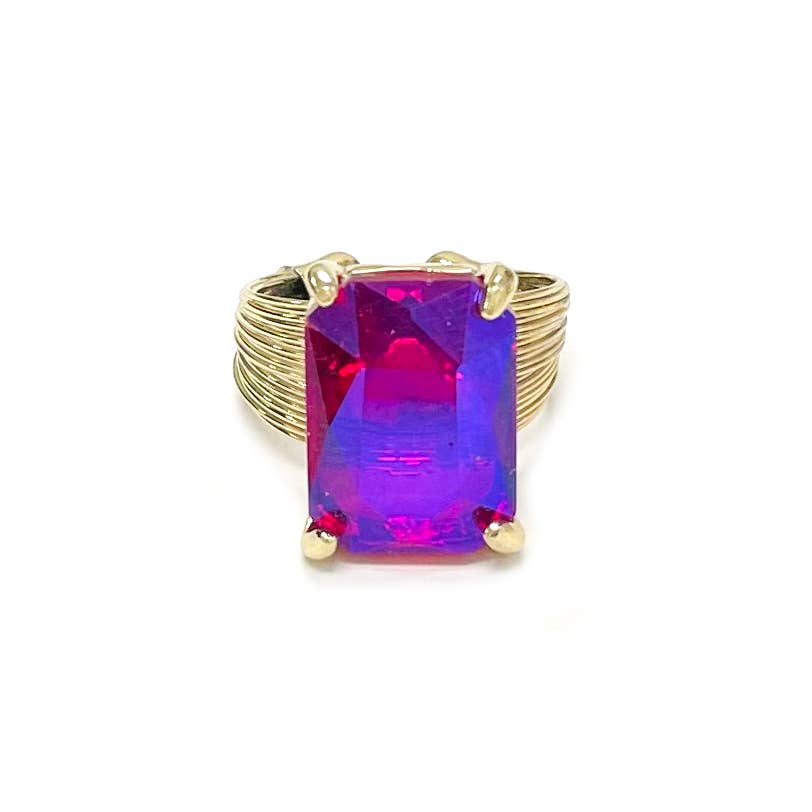 StarryNYC - Wholesale Cocktail/Statement Ring - Square Glass Cushion Cut Cocktail Adjustable Wire Ring3