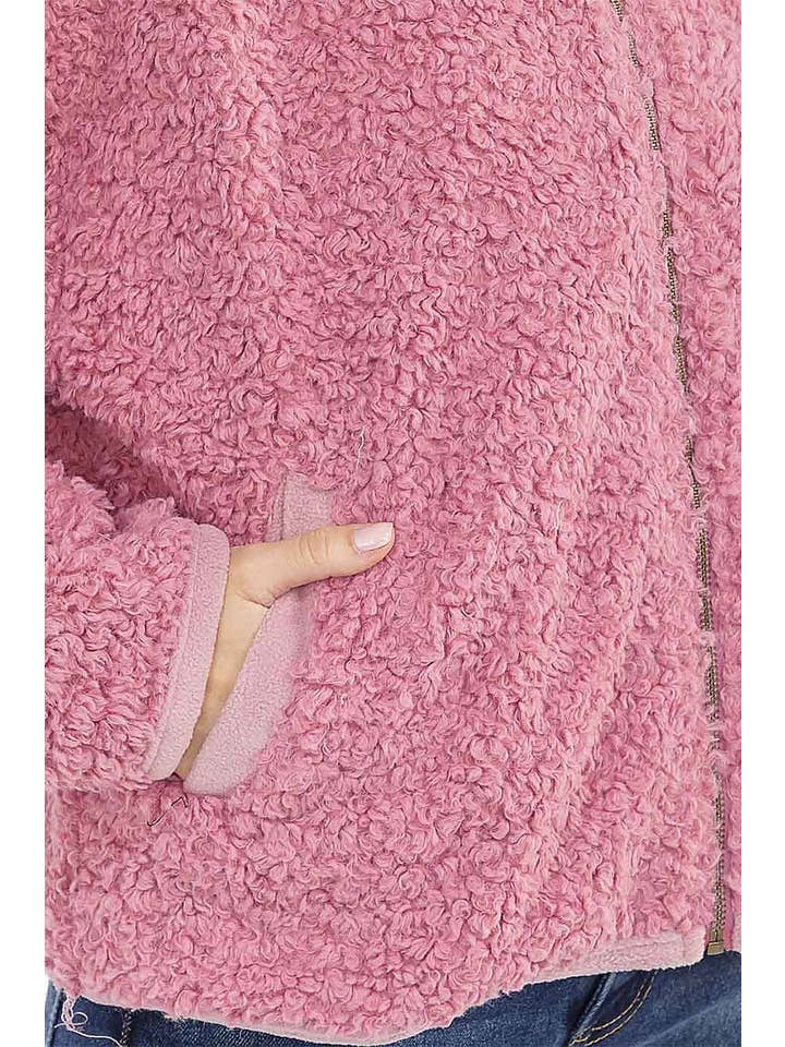 ROUSSEAU - Wholesale Jacket - Women's - SOLID SHERPA HOODED ZIP UP POCKET FRONT JACKET19