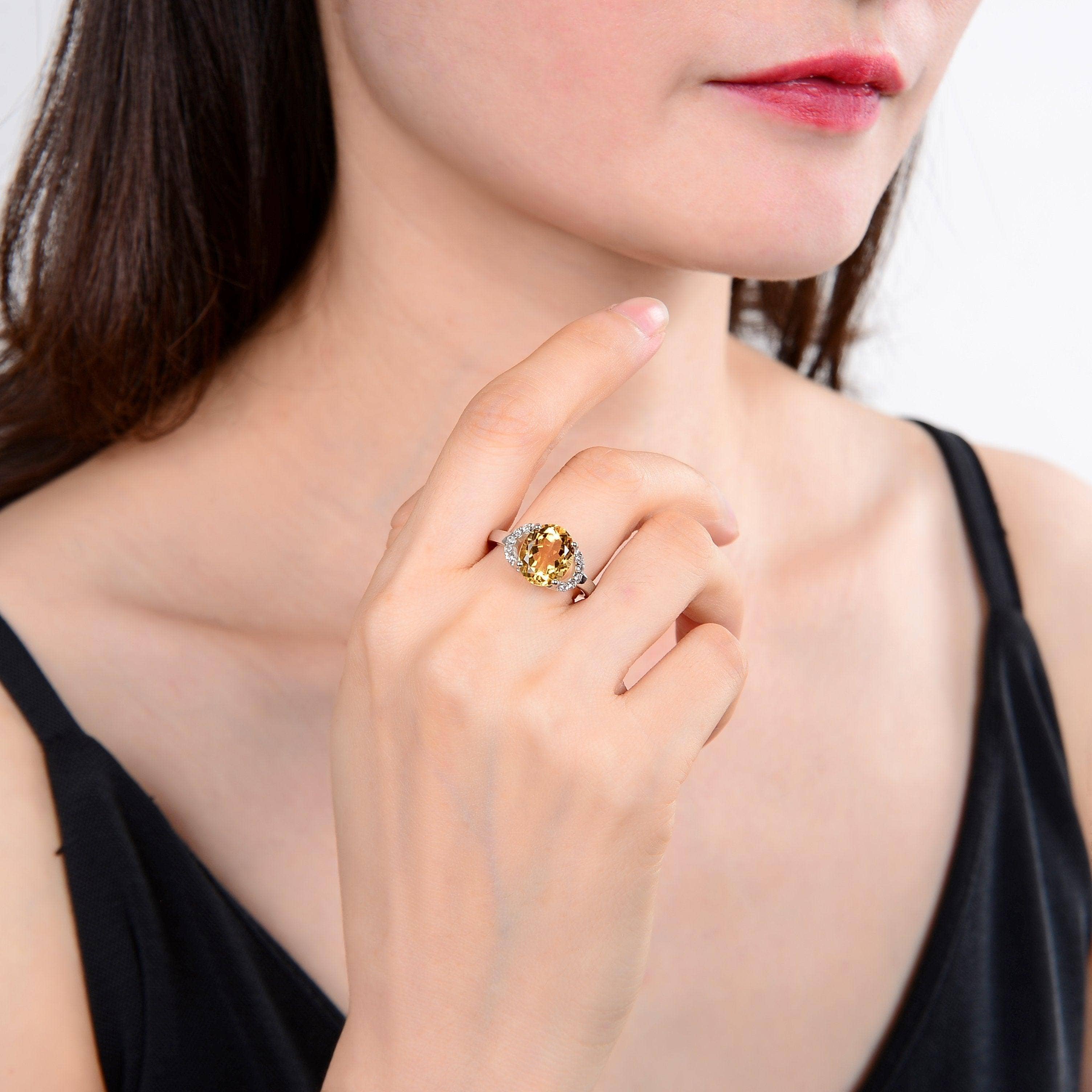 FCJ Jewelry LLC - Wholesale Cocktail/Statement Ring - 925 Sterling Silver Citrine & White Topaz Oval Cut Ring4