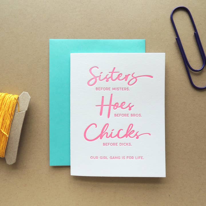 Sisters Hoes Chicks Card for wholesale by Harken Press