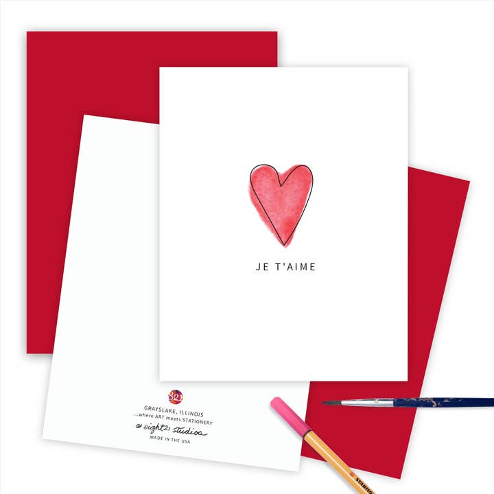 I Love You in French Greeting Card for wholesale by Eight21 Studios + Unique Greeting Cards, Art and Stationery