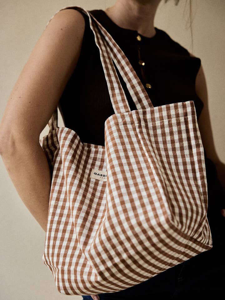 Mala de mão em algodão Vichy Moka por atacado de Gabrielle Paris