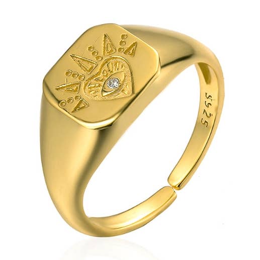 Bague Zirconia - Coeur - Argent Plaqué Or - 10 pour la vente par Buganto