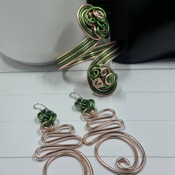 Jewelry With Me - Wholesale Dangle Earrings - Abstract Pink and Green AKA Wire Earrings with sterling silver ear wire3