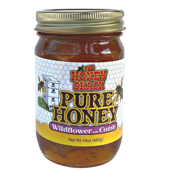 Wildflower with Comb Jar 16 oz for wholesale by The Honey Shack