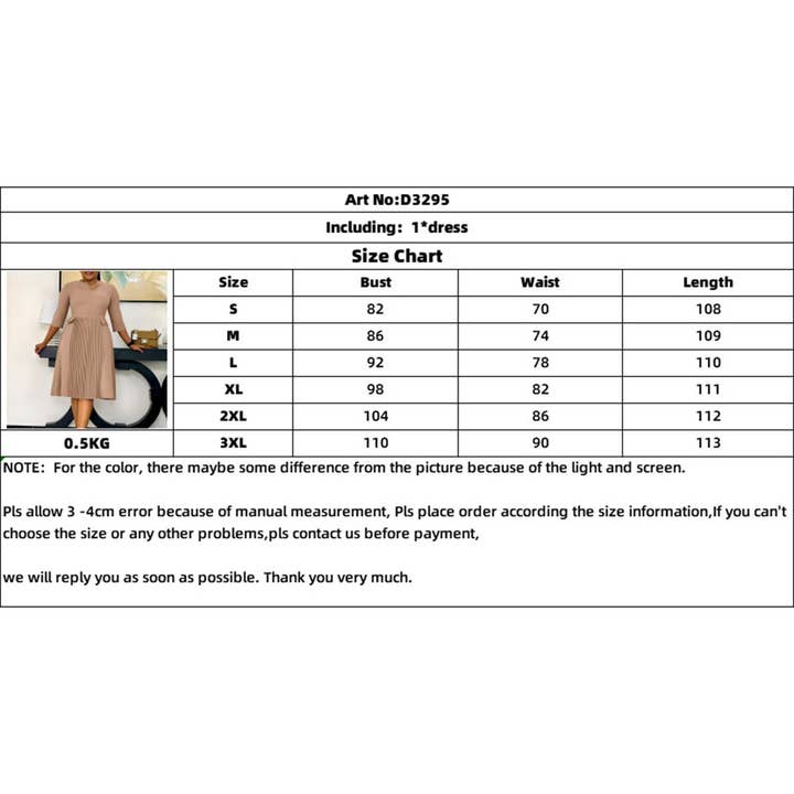 ACCITY - Wholesale Dress - Women's - OVERSIZED PLEATED THREE-QUARTER SLEEVE DRESS_CWDSD6088