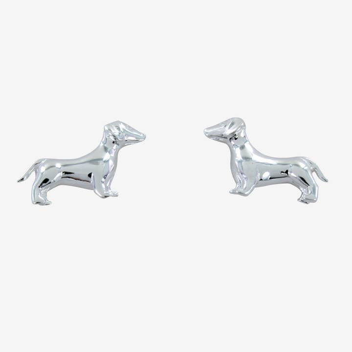 Boucles d’oreilles puces Teckel en argent sterling pour la vente par REEVES & REEVES