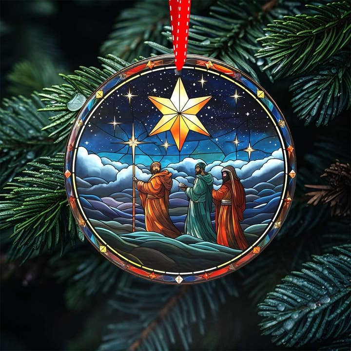 Peeping Tom's Cottage - Wholesale Ornament Set - Heavenly Glow - Set of 7 Stained Glass Nativity Scene Ornaments for Christmas Tree Decor7