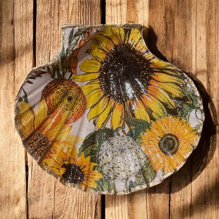 Handmade Decoupage Gilded Scallop Shell Trinket Dish for wholesale by CC Shells Gifts LLC