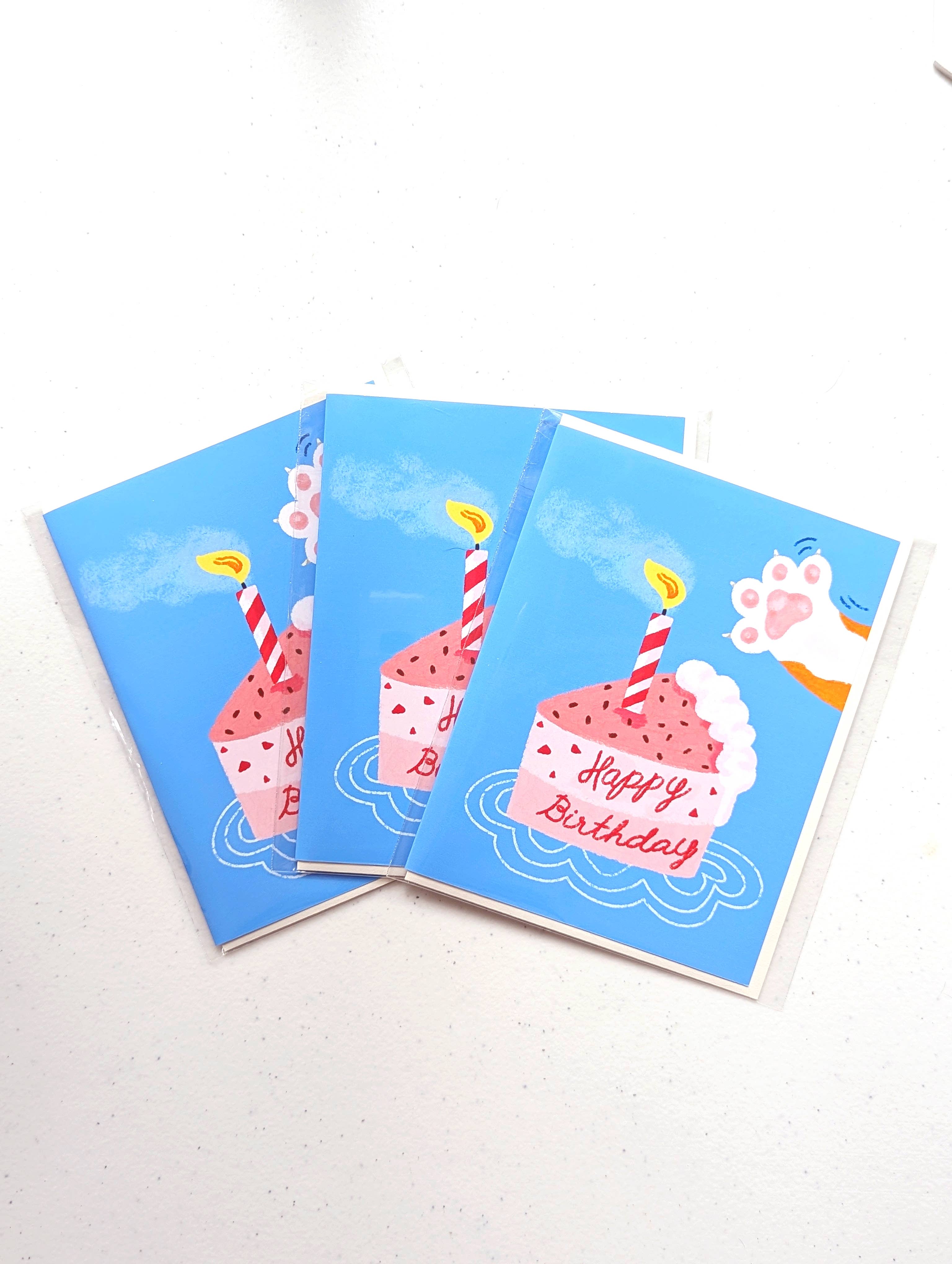 Aria Studio Crafts - Wholesale Thank You Card - Cat and Slice cake Birthday Card1