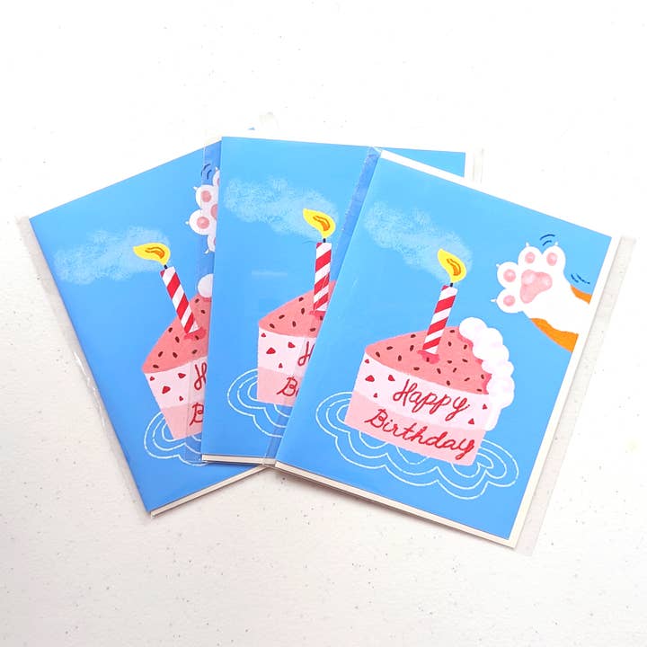 Aria Studio Crafts - Wholesale Thank You Card - Cat and Slice cake Birthday Card1