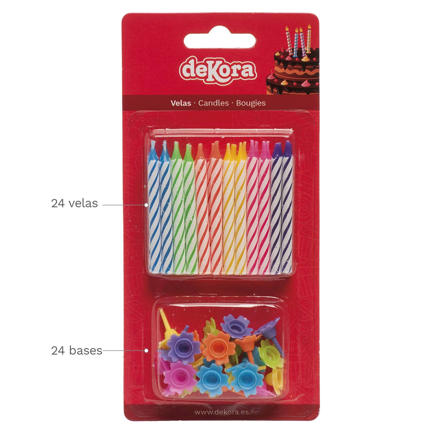 dekora – Großhandel Kuchenkerze – Bunte Geburtstagskerzen für Kuchen, 24 Stück2