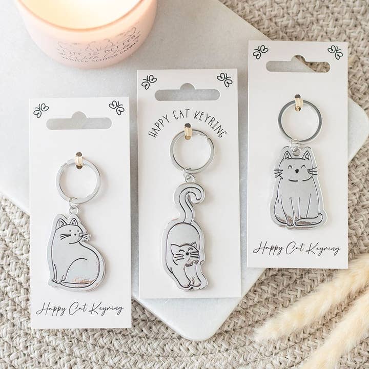 Set of 24 Happy Cat Keyrings on Display for wholesale by WONDER IMPORTS AUSTRALIA