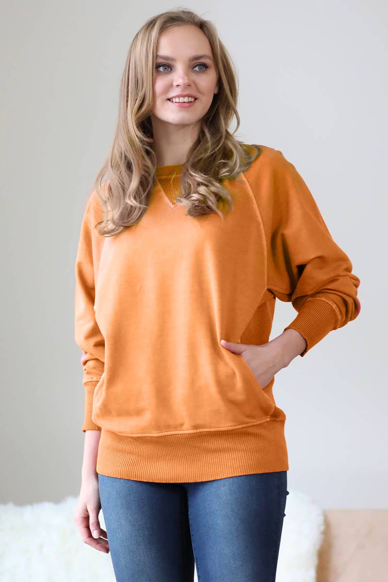 42POPS - Wholesale Sweatshirt - Women's - `.Washed French Terry Pullover With Side Pockets38