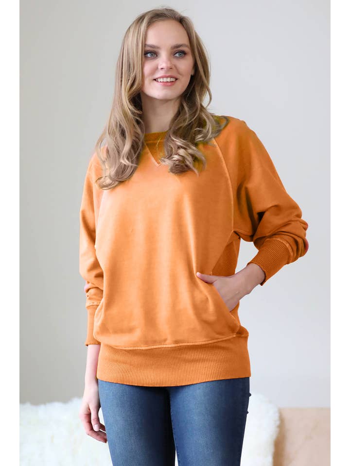 42POPS - Wholesale Sweatshirt - Women's - `.Washed French Terry Pullover With Side Pockets38