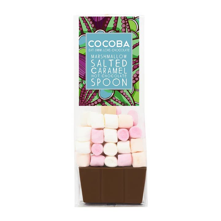 Cocoba – Großhandel Trinkschokolade am Stiel – Löffel für heiße Schokolade mit Marshmallow-Karamell und Meersalz