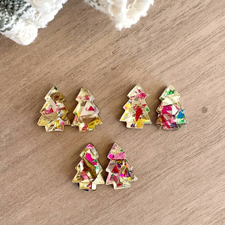 The Adorned Fox - Wholesale Stud/Post Earrings - Confetti Tree Stud Earrings