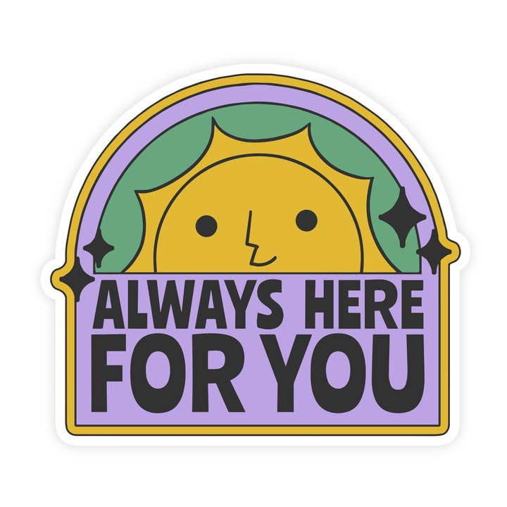 Adesivo solare vintage per la salute mentale Always Here For You per la vendita all'ingrosso da parte di Sticker Bull