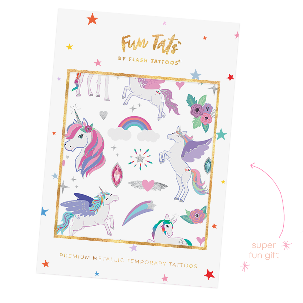 Flash Tattoos - Vendita all'ingrosso Tatuaggio temporaneo - Bambini - UNICORNI | Adesivi tatuaggi temporanei metallici per bambini5