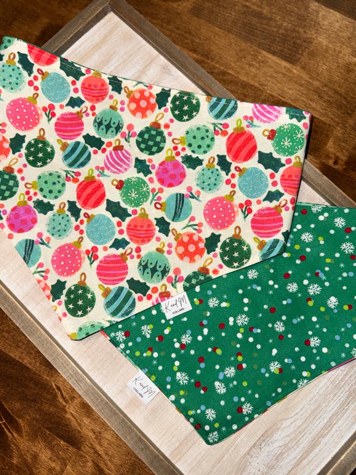 Watercolor Christmas Ornaments Dog Bandana, Reversible for wholesale by K and M Collars