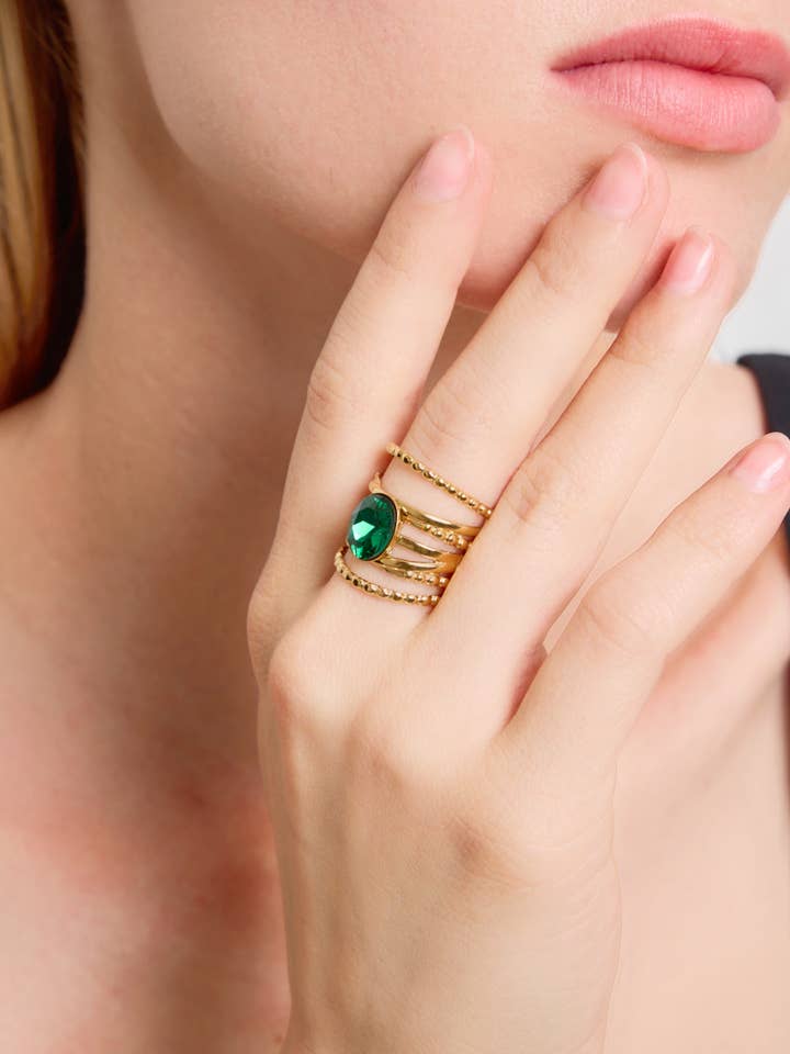 424RX83 stainless steel colored stone ring for wholesale by BYREN | ÉLINE L'ATELIER