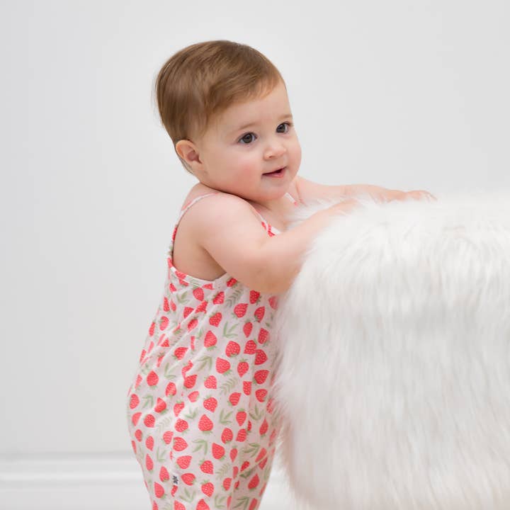 Tank Pant Romper - Strawberry Basil for wholesale by Sweet Bamboo