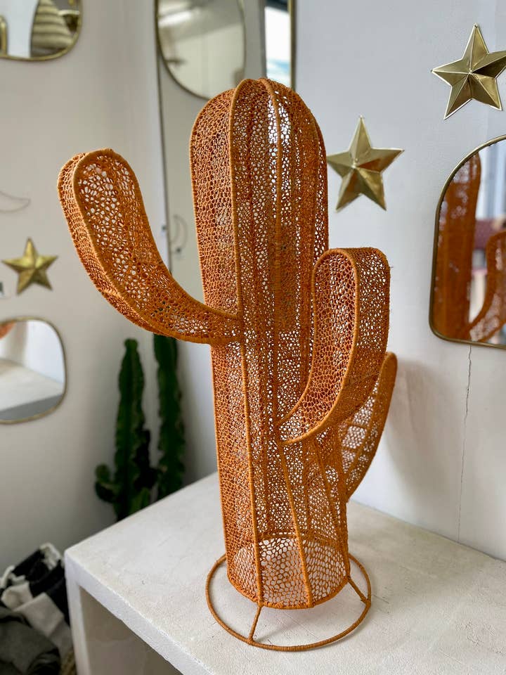 Braided raffia cactus - Orange for wholesale by BAHIA HOME