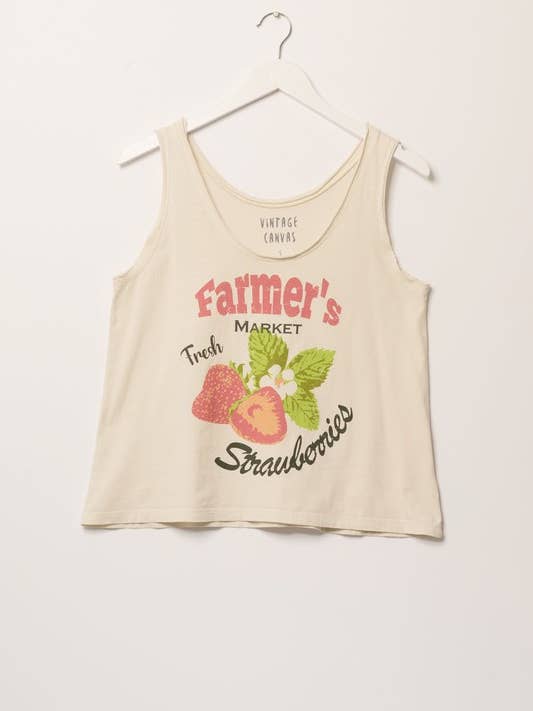 Tanktop met ronde hals en print met verse aardbeien voor wholesale door MintChoco