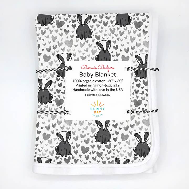 Bonnie Badgers Organic Cotton Baby Blanket Animals Wisconsin for wholesale by Sunny Day Designs
