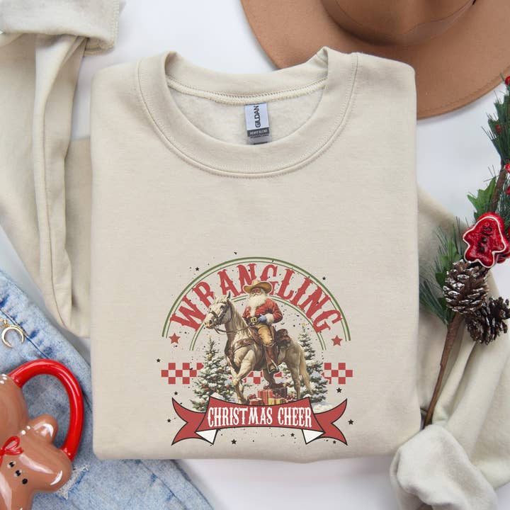Wrangling Christmas Western Women's Graphic Sweatshirt for wholesale by Trendznmore - Modern Graphic Apparel