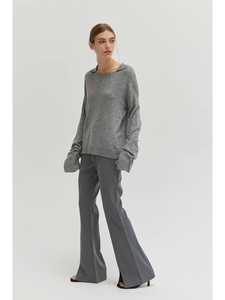 H GREY CT8877 - Maline Cashmere Softened Collared Sweater Top for wholesale on Faire