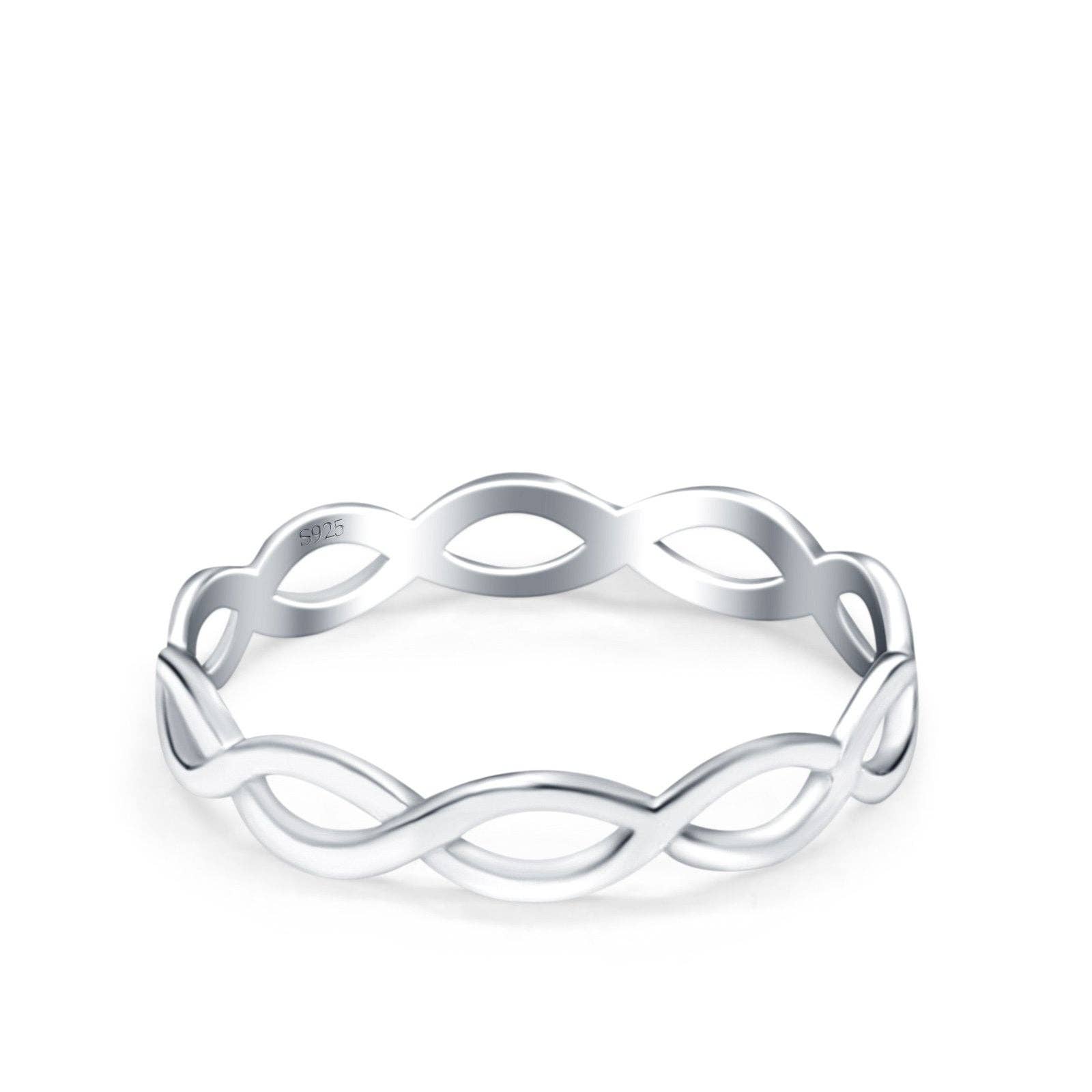 Sterling Silver Full Eternity Infinity Braided Crisscross Rhodium Plated Band Ring for wholesale on Faire0