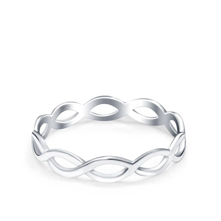 Sterling Silver Full Eternity Infinity Braided Crisscross Rhodium Plated Band Ring for wholesale on Faire