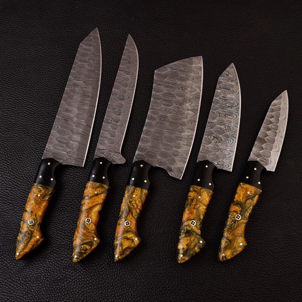 Bravohandicrafts - Wholesale Knife Set - Custom Handmade HAND FORGED DAMASCUS STEEL CHEF KNIFE Set4