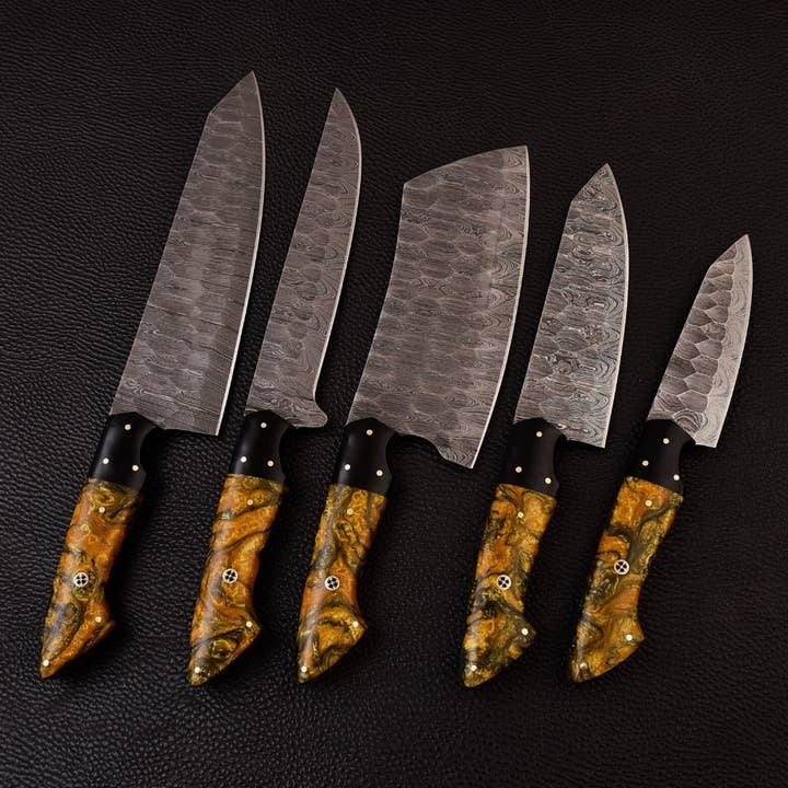 Bravohandicrafts - Wholesale Knife Set - Custom Handmade HAND FORGED DAMASCUS STEEL CHEF KNIFE Set4