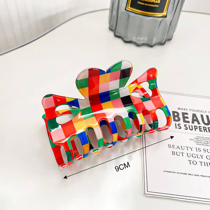 ACCITY - Wholesale Hair Clip - Women's - Retro Style Large Hair Claw, Color Check Print_CWAHA04021