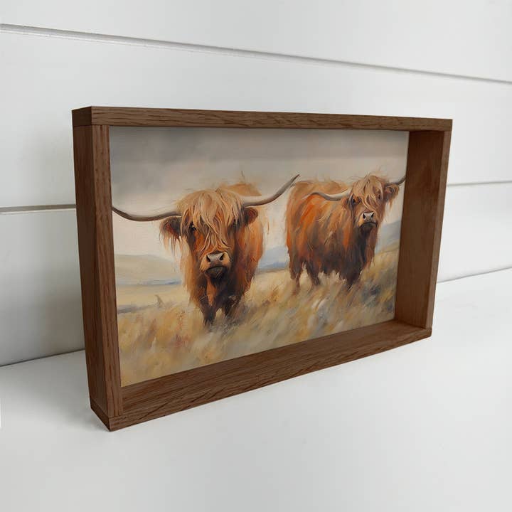 Hangout Home - Vendita all'ingrosso Stampa artistica - Double Highland Cows - Arte su tela Highland Cow - Arte incorniciata