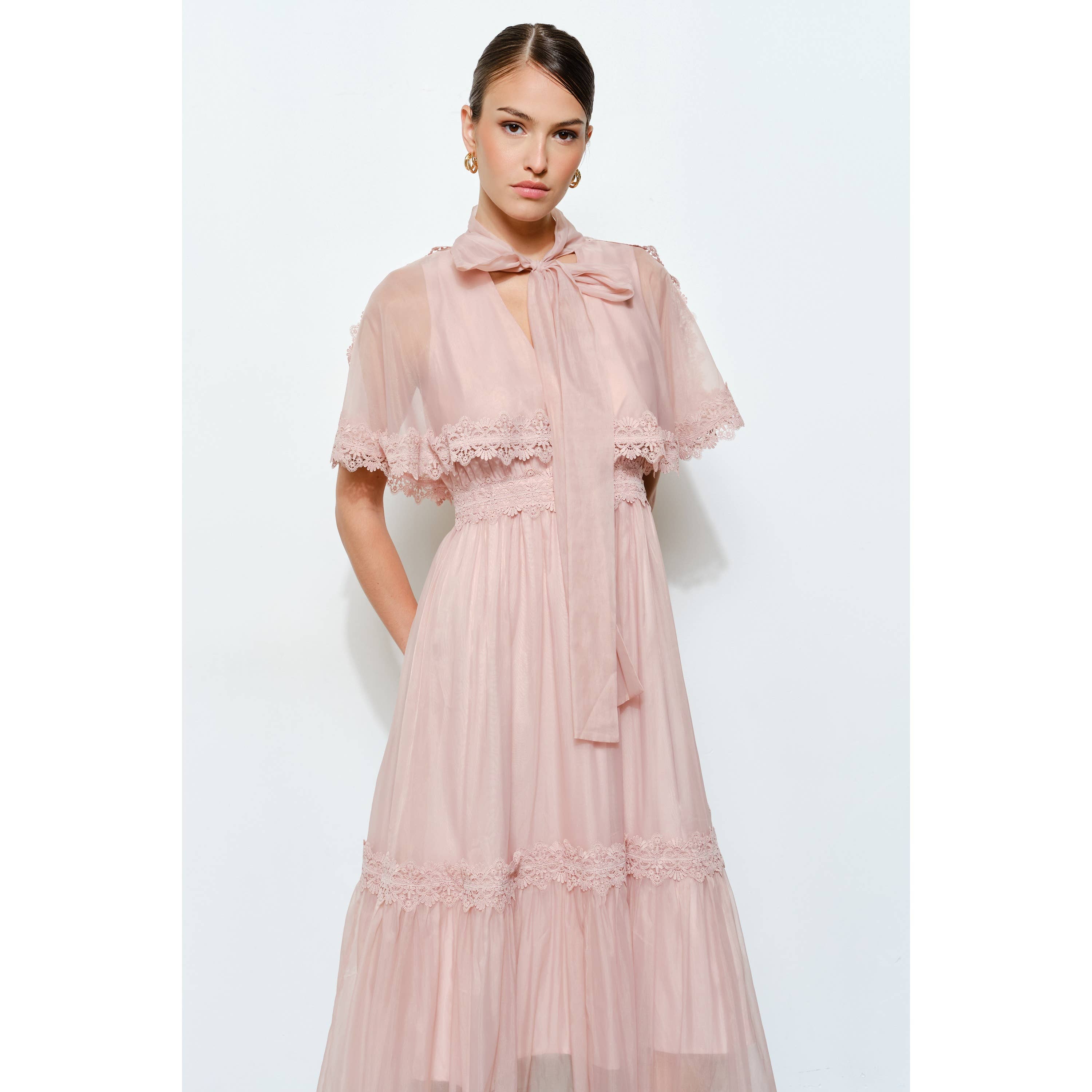 INA – wholesale Klänning - Dam – Fluga Cape-Stil Volang Spets Organza Klänning27