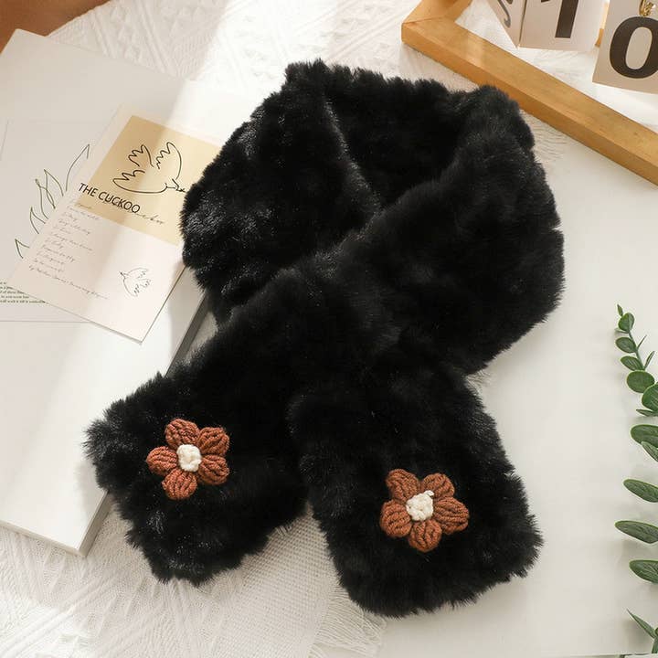 ACCITY - Wholesale Scarf - Women's - Brown Floral Fuzzy Scarf - Neck Wrap for Students_CWASC12514