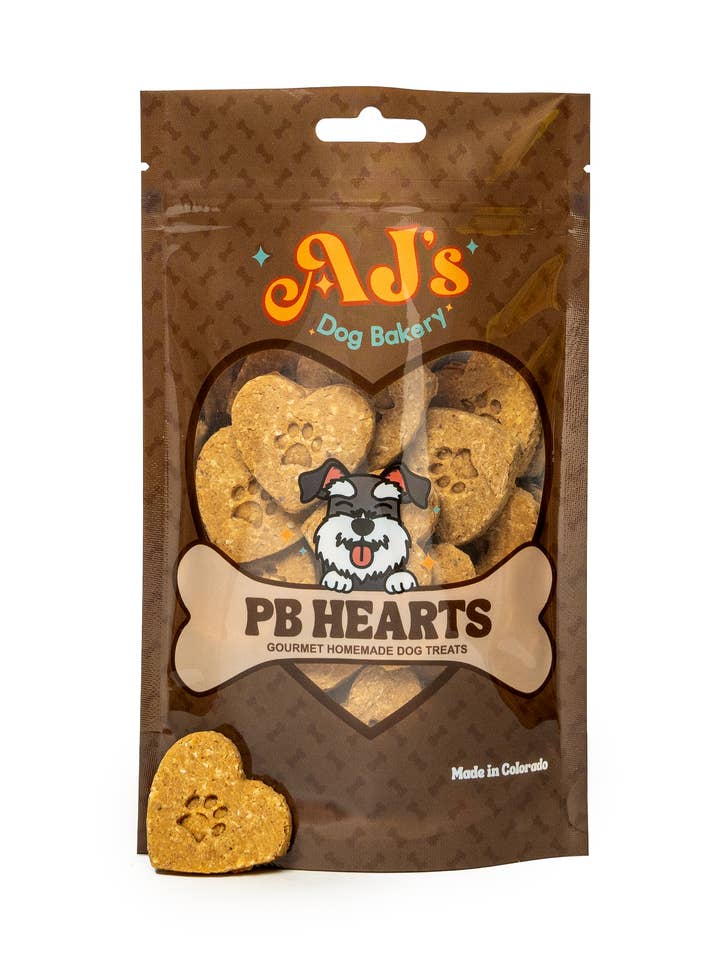 AJ's PB Hearts for wholesale by AJ's Dog Bakery