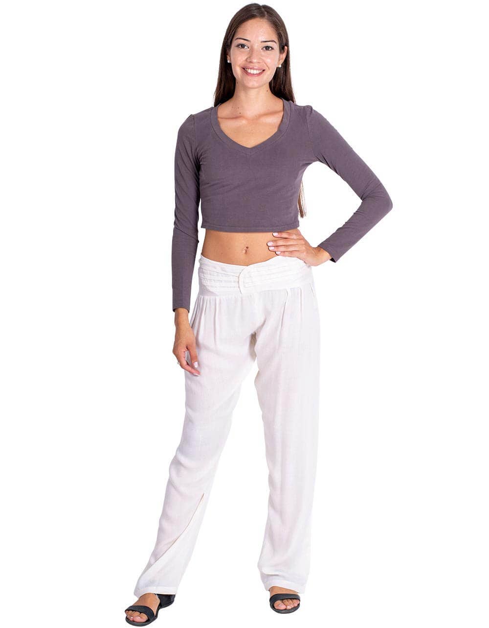 Kimago Look - Vendita all'ingrosso Pantalone - Donna - Pantaloni dritti bianchi in viscosa con spacco frontale2