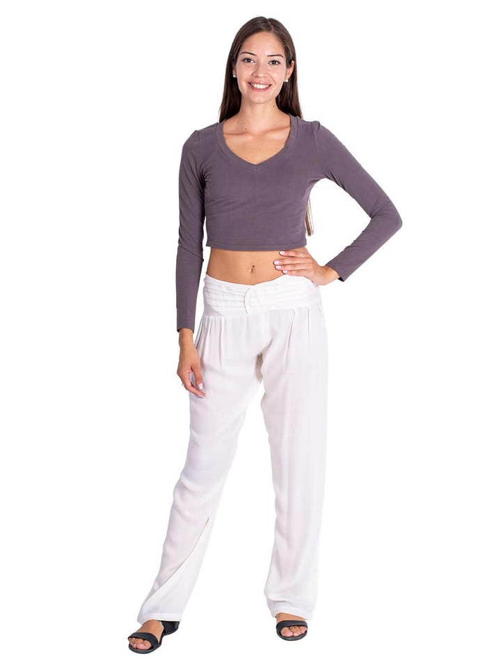 Kimago Look - Vendita all'ingrosso Pantalone - Donna - Pantaloni dritti bianchi in viscosa con spacco frontale2