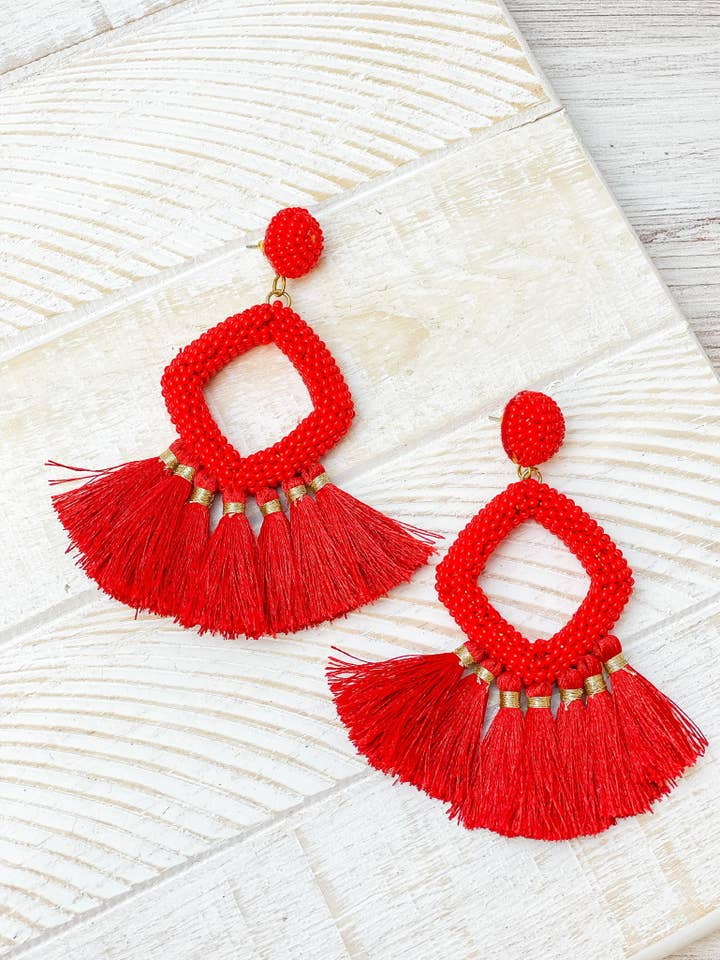 Seed Bead Fringe Dangle Earrings for wholesale by Prep Obsessed Wholesale
