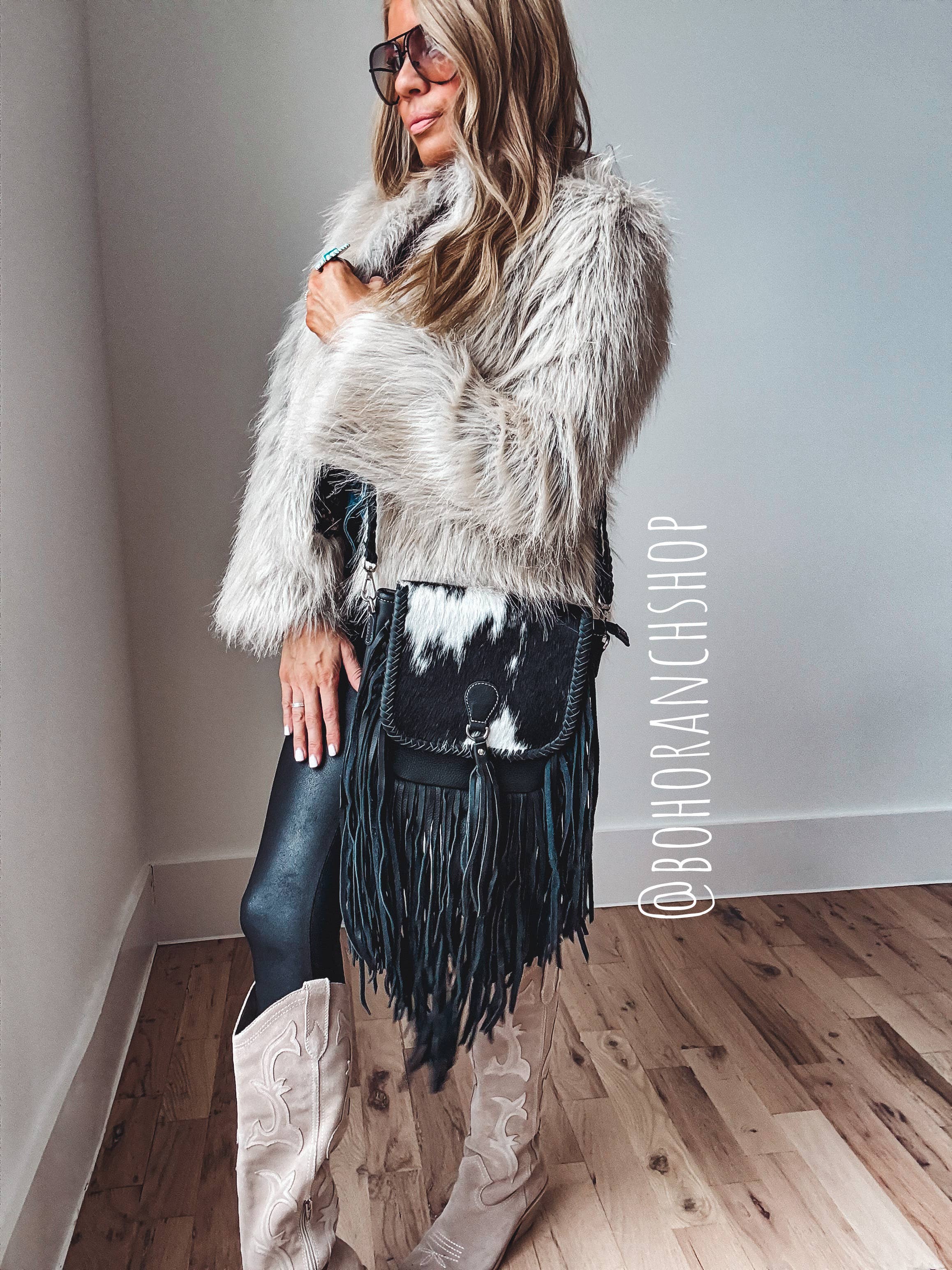 Boho Ranch Shop - Wholesale Crossbody Bag - Women's - THE NANCY CROSSBODY Genuine Hairon Cowhide Leather Tassel12